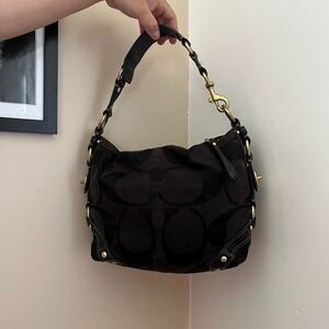Y2K 2000s Black Coach Carly Signature Cs Monogram Shoulder Bag / Handbag